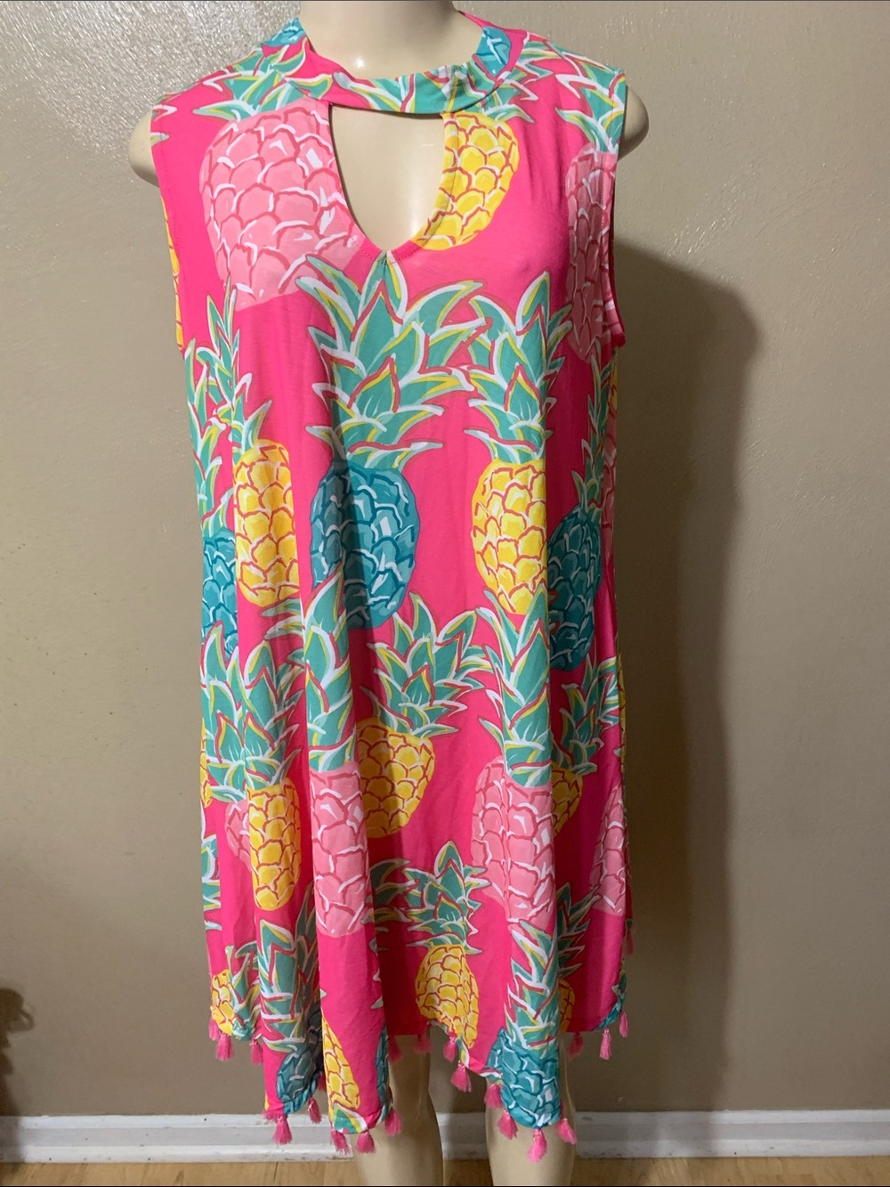 Simply Southern size M Pink Pineapple Keyhole Mini Dress NWT